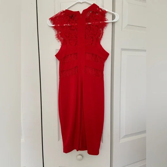 Express Vibrant Red Lace Dress - Picture 2 of 4